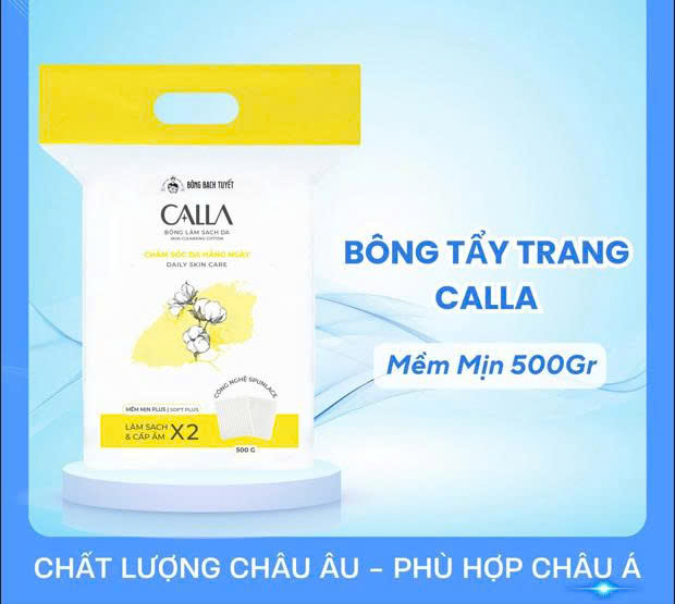 Bông tẩy trang Calla Bạch Tuyết màu vàng mềm mịn 500gr